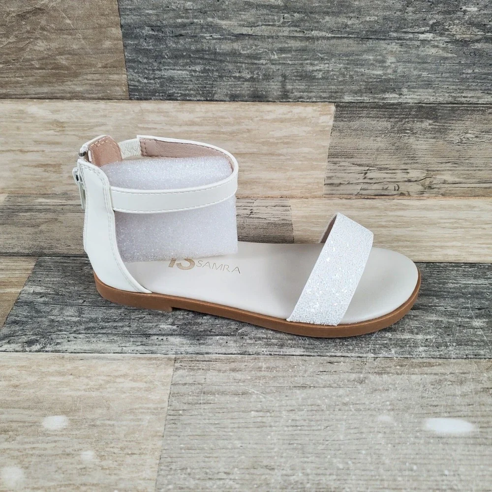 Yosi Samra Miss Cambelle Glitter Girls Sandals Sz 1 Ankle Strap White Back Zip
